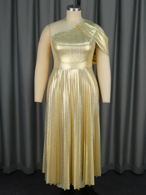 Gold One Shoulder Party Dress - Image 2