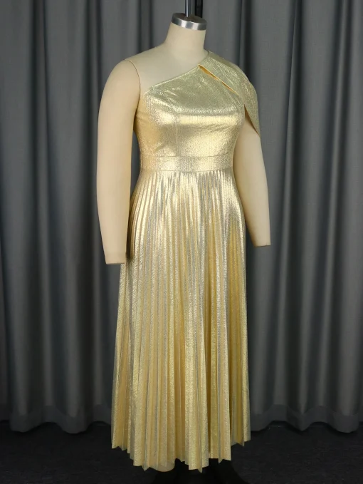 Gold One Shoulder Party Dress - Image 3