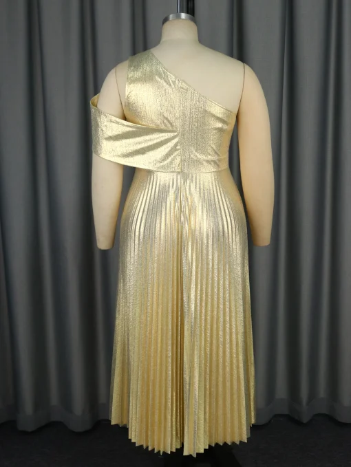 Gold One Shoulder Party Dress - Image 4