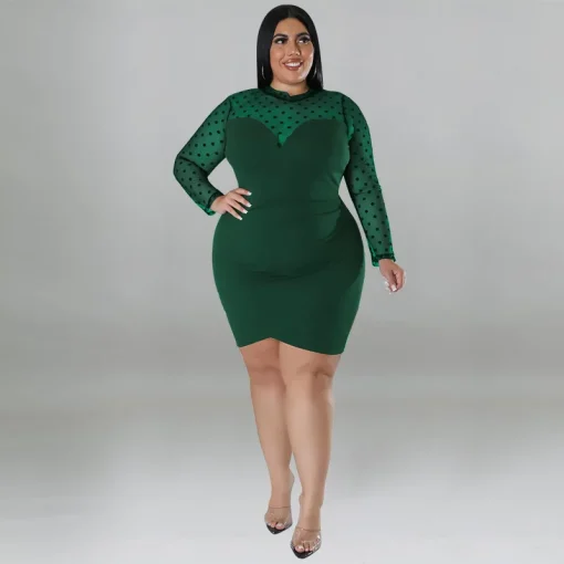 Plus Size Dot Mesh See-Through Mini Party Dress - Image 4