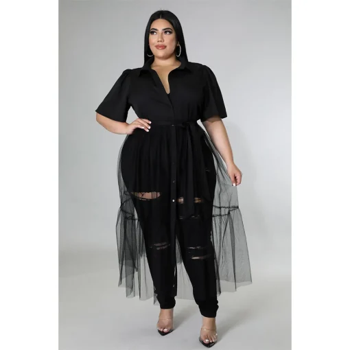 Plus Size Mesh Patchwork Dress - Image 3