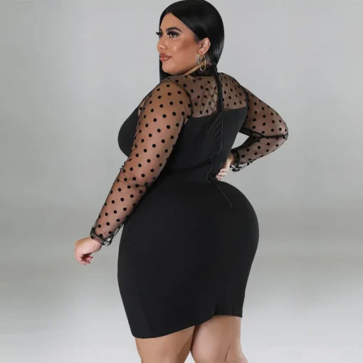 Plus Size Dot Mesh See-Through Mini Party Dress - Image 5