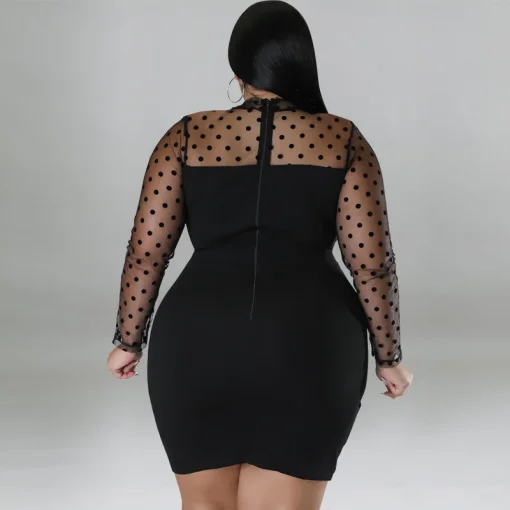 Plus Size Dot Mesh See-Through Mini Party Dress - Image 6