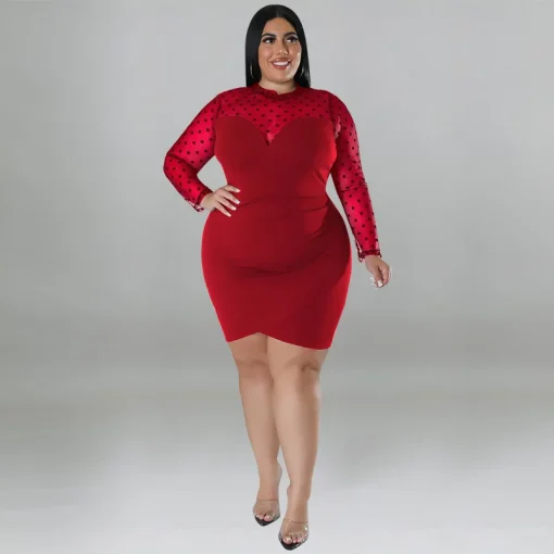 Plus Size Dot Mesh See-Through Mini Party Dress - Image 2