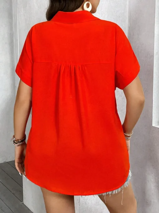 Plus Size V-Neck Tie Short Sleeve Shirt