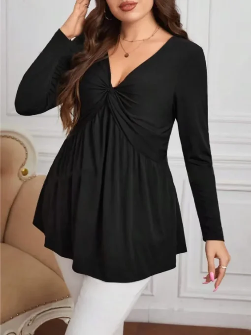 Plus Size Twist Front V-Neck Blouse - Image 4