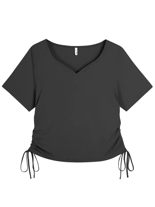 Plus Size V-Neck Drawstring Tee - Image 3