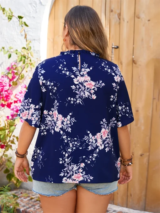 Plus Size Floral Hollow Out Blouse