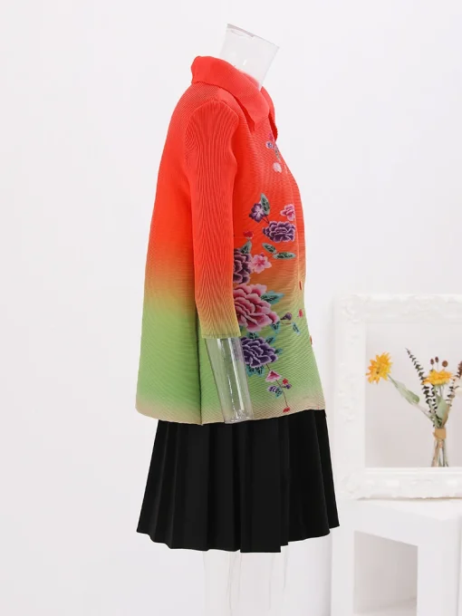 Gradient Pleated Floral Shirt