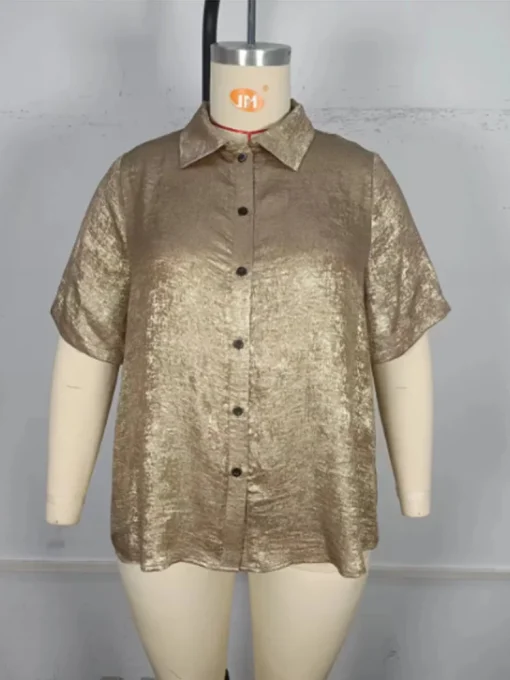 Plus Size Short Sleeve Button Blouse - Image 6