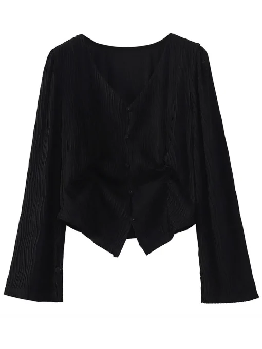 Versatile Pleated V-Neck Shirt - Image 2