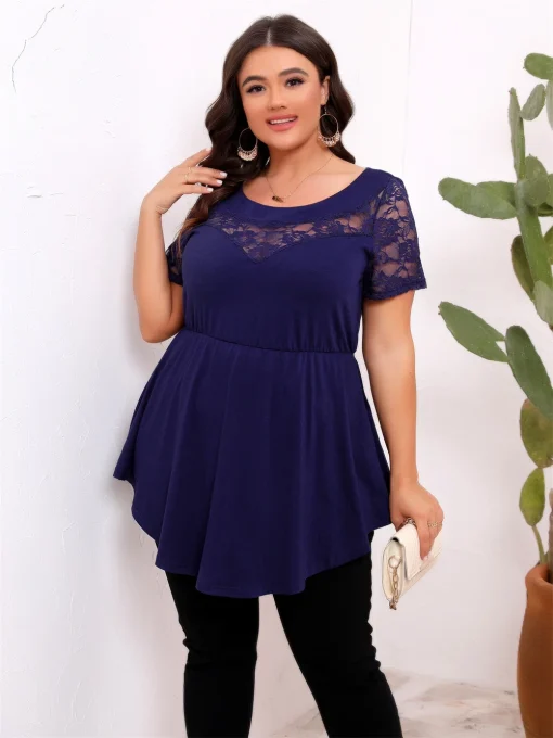 Plus Size Lace Splicing Long Top - Image 2