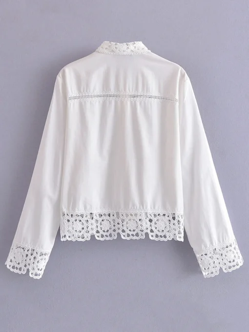 White Lace Hollow Out Shirt - Image 2