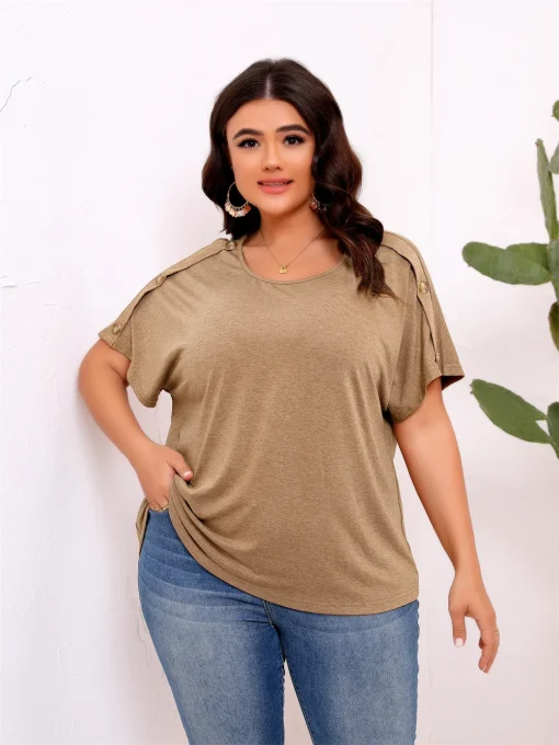 Plus Size Button Detail Short Sleeve Tee - Image 3