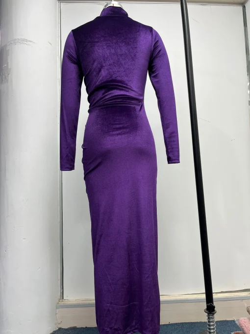 High Neck Velvet Split Bodycon Dress - Image 6