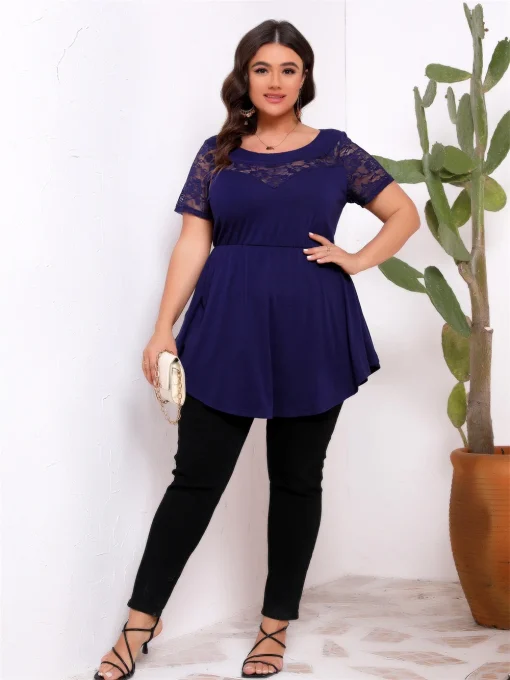 Plus Size Lace Splicing Long Top - Image 3