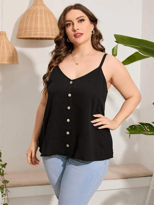 Plus Size Black V-Neck Cami Top - Image 3