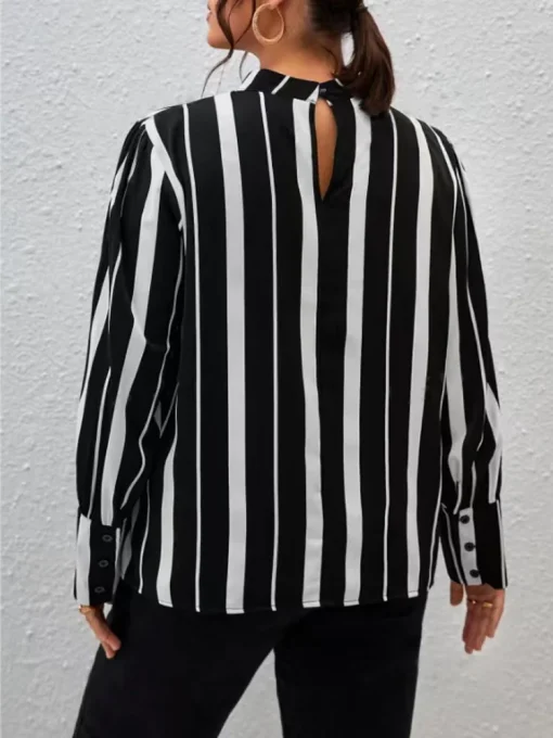 Plus Size Striped Stand Collar Shirt