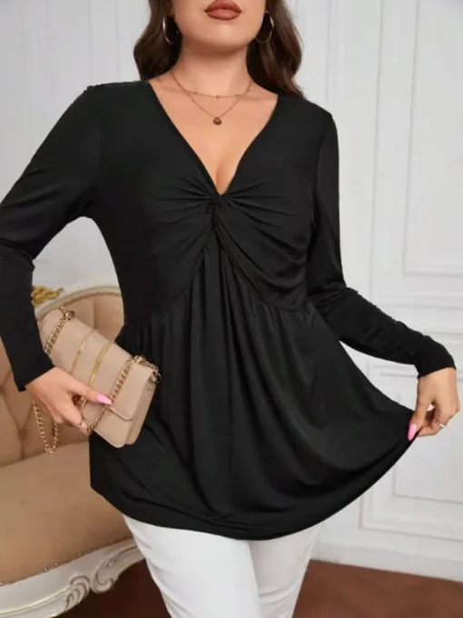 Plus Size Twist Front V-Neck Blouse - Image 5