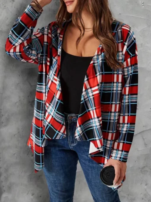 Plus Size Plaid Hooded Cardigan - Image 3