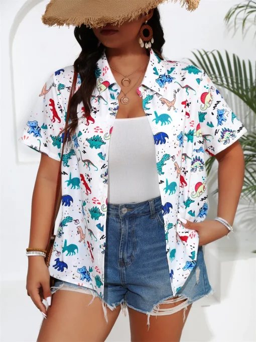 Plus Size Boho Print Short Sleeve Shirt - Image 3