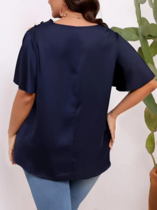 Plus Size Satin Diagonal Collar Top