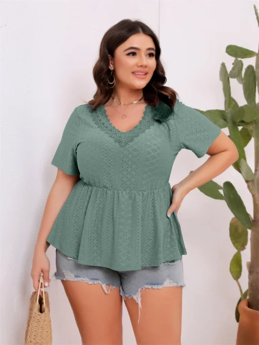 Plus Size Lace Peplum Blouse - Image 2