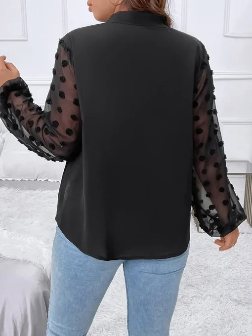 Plus Size Bow Tie Mesh Blouse