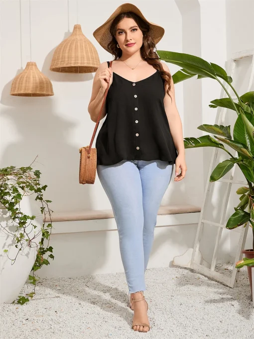 Plus Size Black V-Neck Cami Top - Image 4