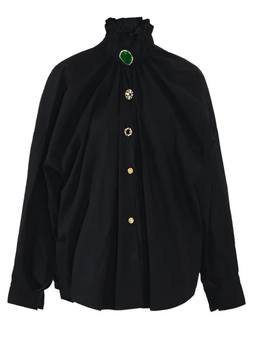 Turtleneck Button Spliced Shirt - Image 4