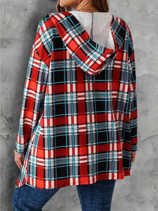 Plus Size Plaid Hooded Cardigan