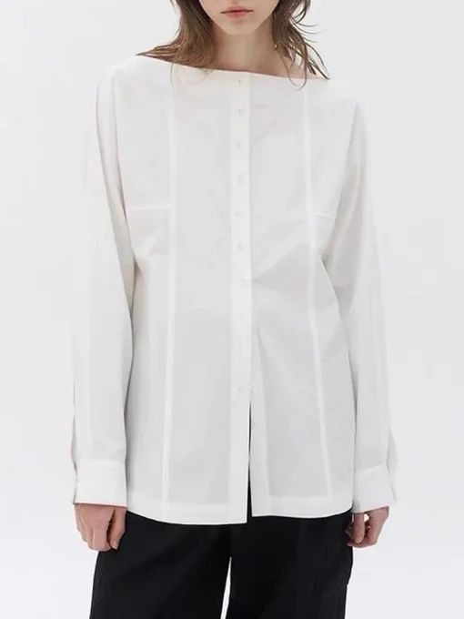 Slash Neck Long Sleeve Blouse - Image 4