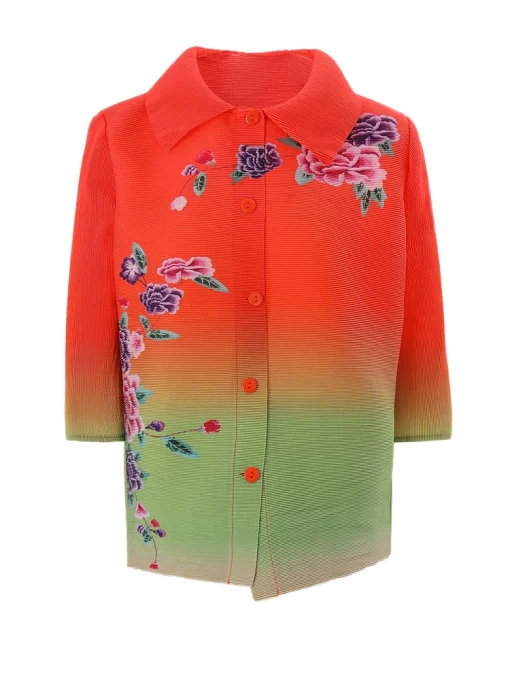 Gradient Pleated Floral Shirt - Image 4