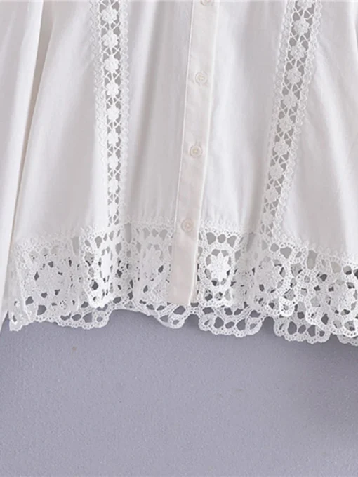 White Lace Hollow Out Shirt - Image 4