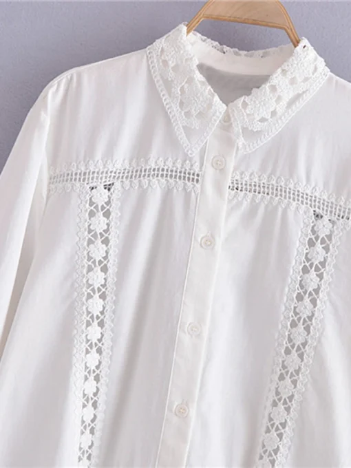 White Lace Hollow Out Shirt - Image 3