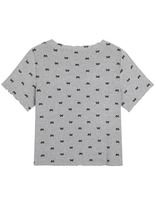 Plus Size Bow Print V-Neck Tee