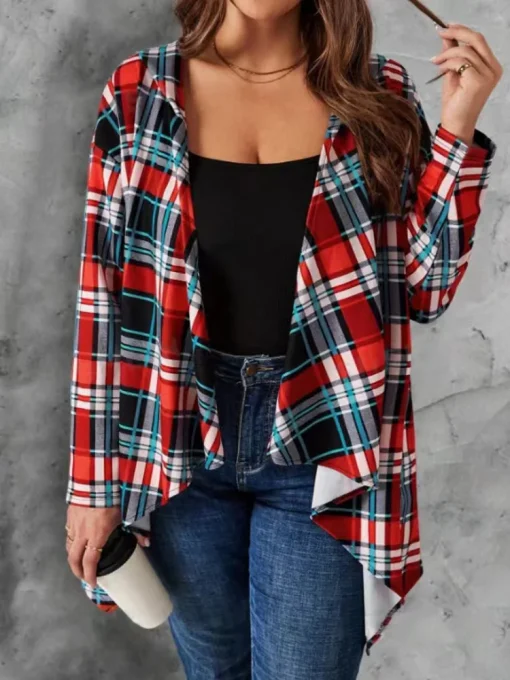 Plus Size Plaid Hooded Cardigan - Image 2