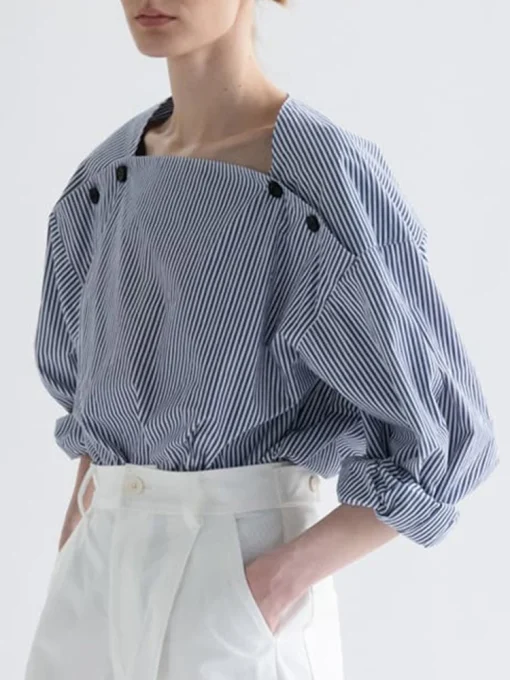 Striped Square Collar Blouse - Image 2