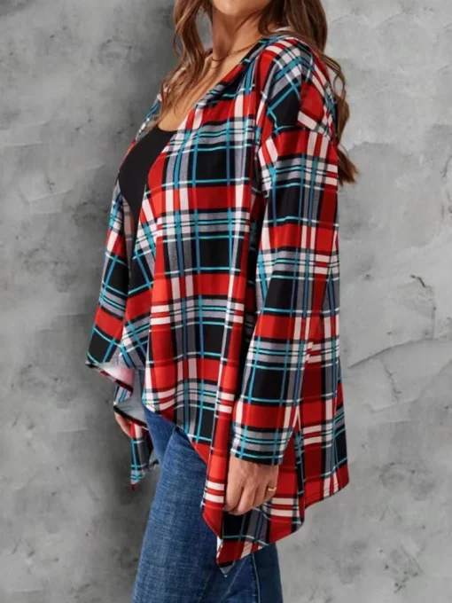 Plus Size Plaid Hooded Cardigan - Image 4