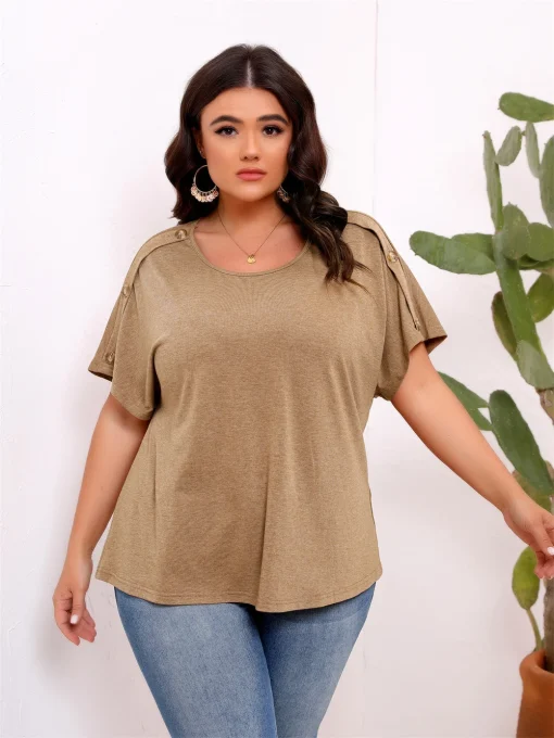 Plus Size Button Detail Short Sleeve Tee - Image 4