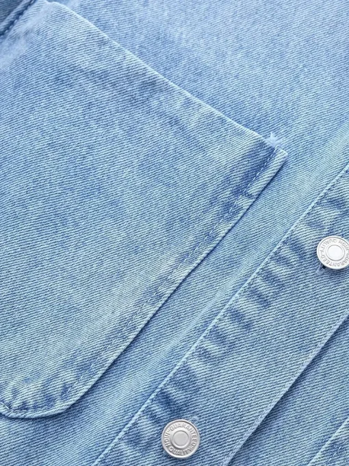 Blue Denim Lapel Shirt with Pockets and Long Sleeves - Image 3