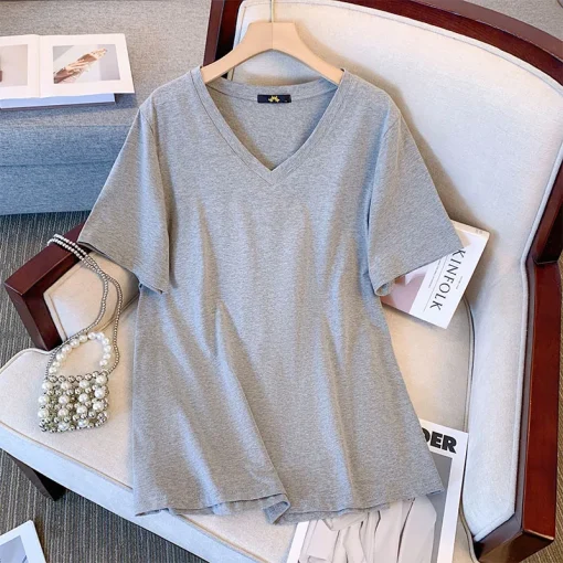 Plus Size V-Neck Cotton T-Shirt - Image 3