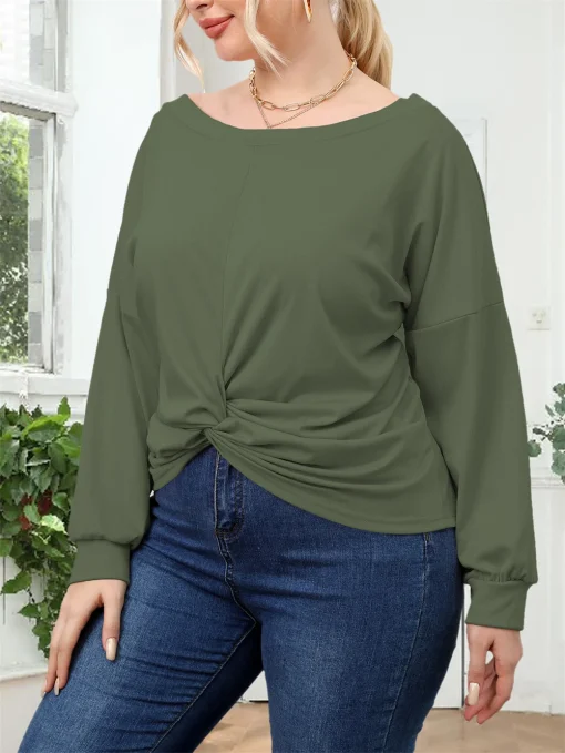 Plus Size Twist Front Long Sleeve T-Shirt - Image 3