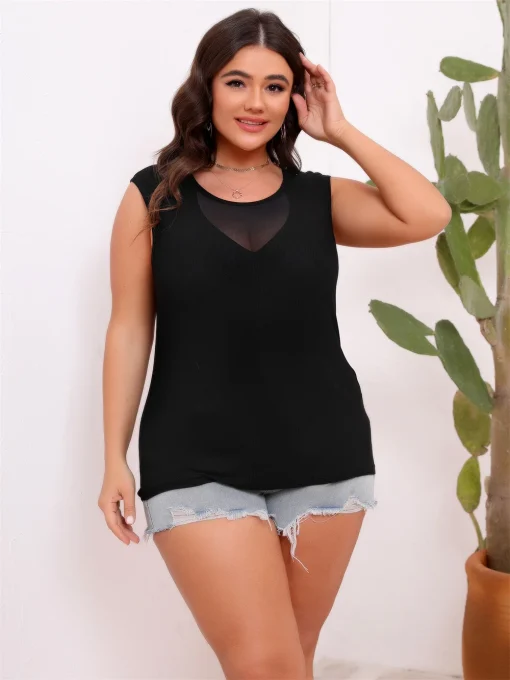 Plus Size Mesh Splicing Sleeveless Top - Image 2