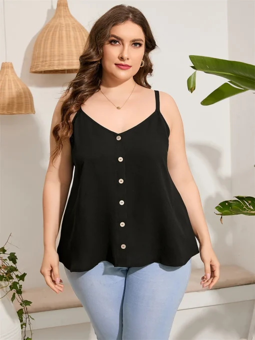 Plus Size Black V-Neck Cami Top - Image 2