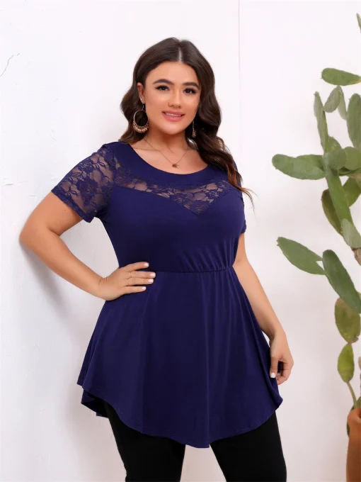 Plus Size Lace Splicing Long Top