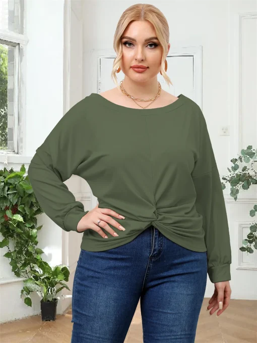 Plus Size Twist Front Long Sleeve T-Shirt - Image 2