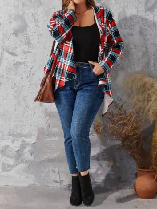 Plus Size Plaid Hooded Cardigan - Image 5