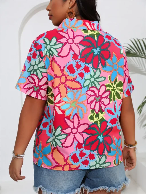 Plus Size Boho Print Short Sleeve Shirt