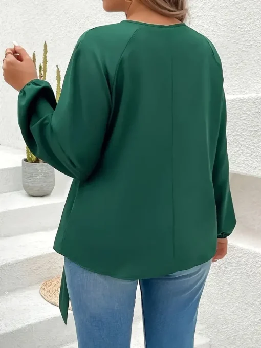 Plus Size Tie Front Keyhole Blouse